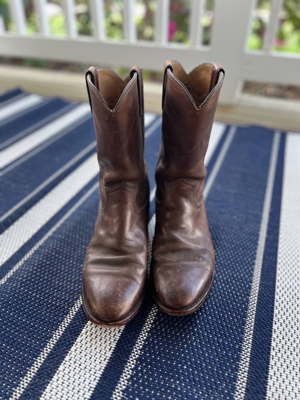 Justin 3408 Men’s Roper Boots 8.5 D Bay Apache Brown Leather Comb Last